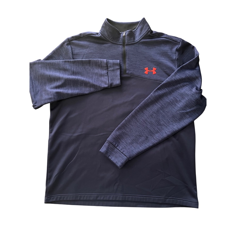 Under Armour Mens XL Navy Blue Heathered Quarter Zip Pullover Fleece Jacket